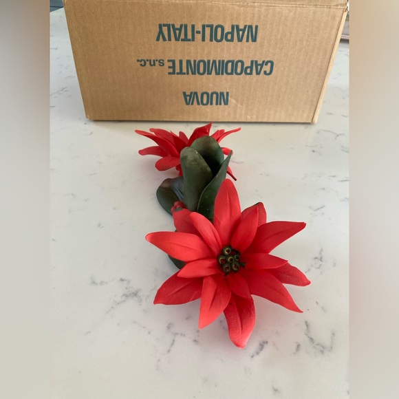 Capodimonte Christmas Double Poinsettia Candle Holder, vintage 🎄 - Picture 7 of 13